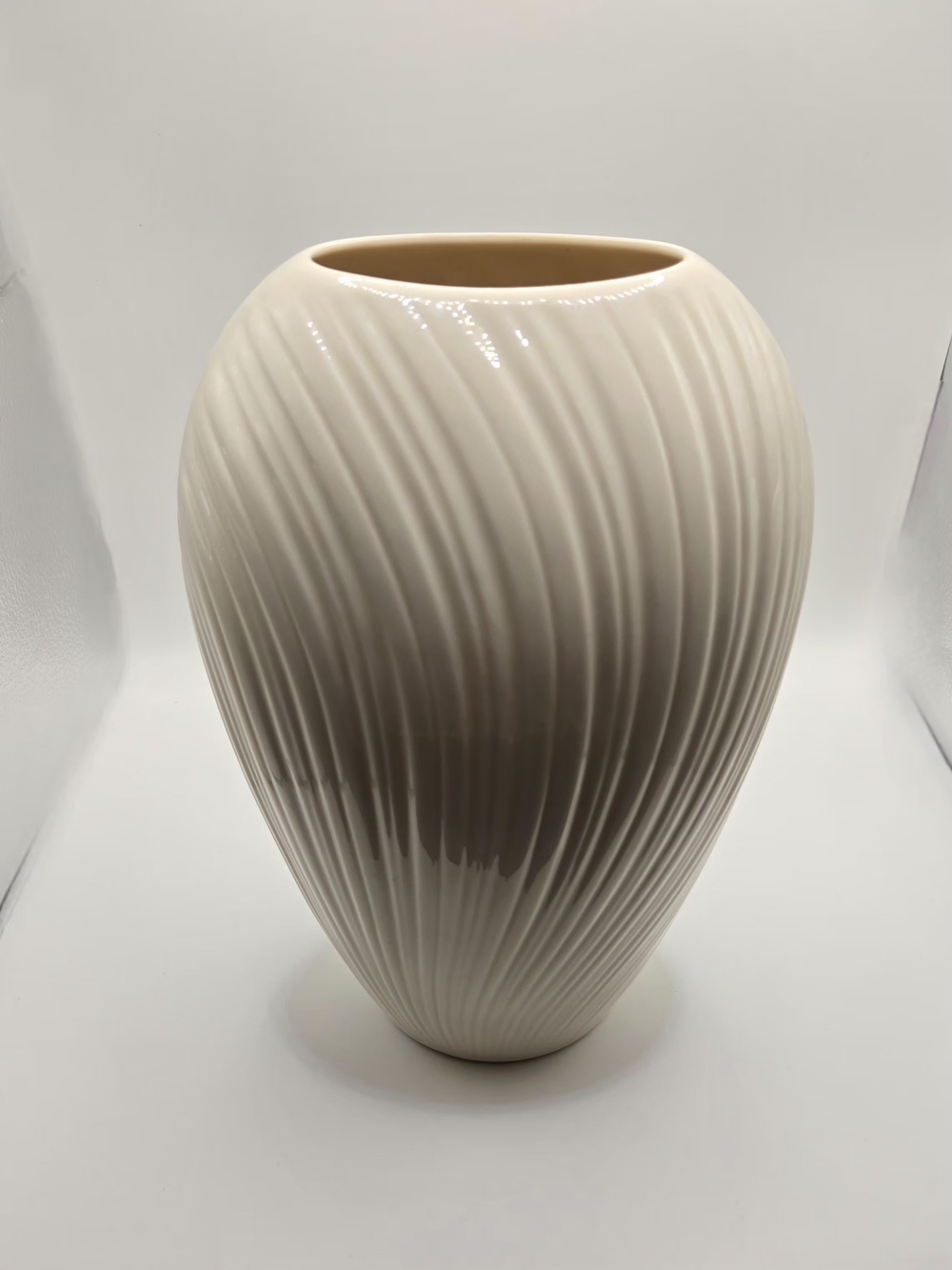 Vintage Lenox Mirage Large Vase - 10" Ivory Fine Porcelain Swirl Ribbed Design